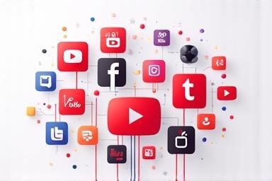 Icons representing popular social media and video platforms arranged harmoniously.